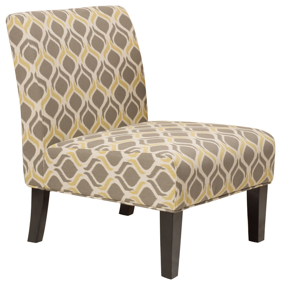 GDF Studio Kalee Contemporary Fabric Slipper Accent Chair, Set of 2, Yellow and Gray Ikat Pattern/ Matte Black