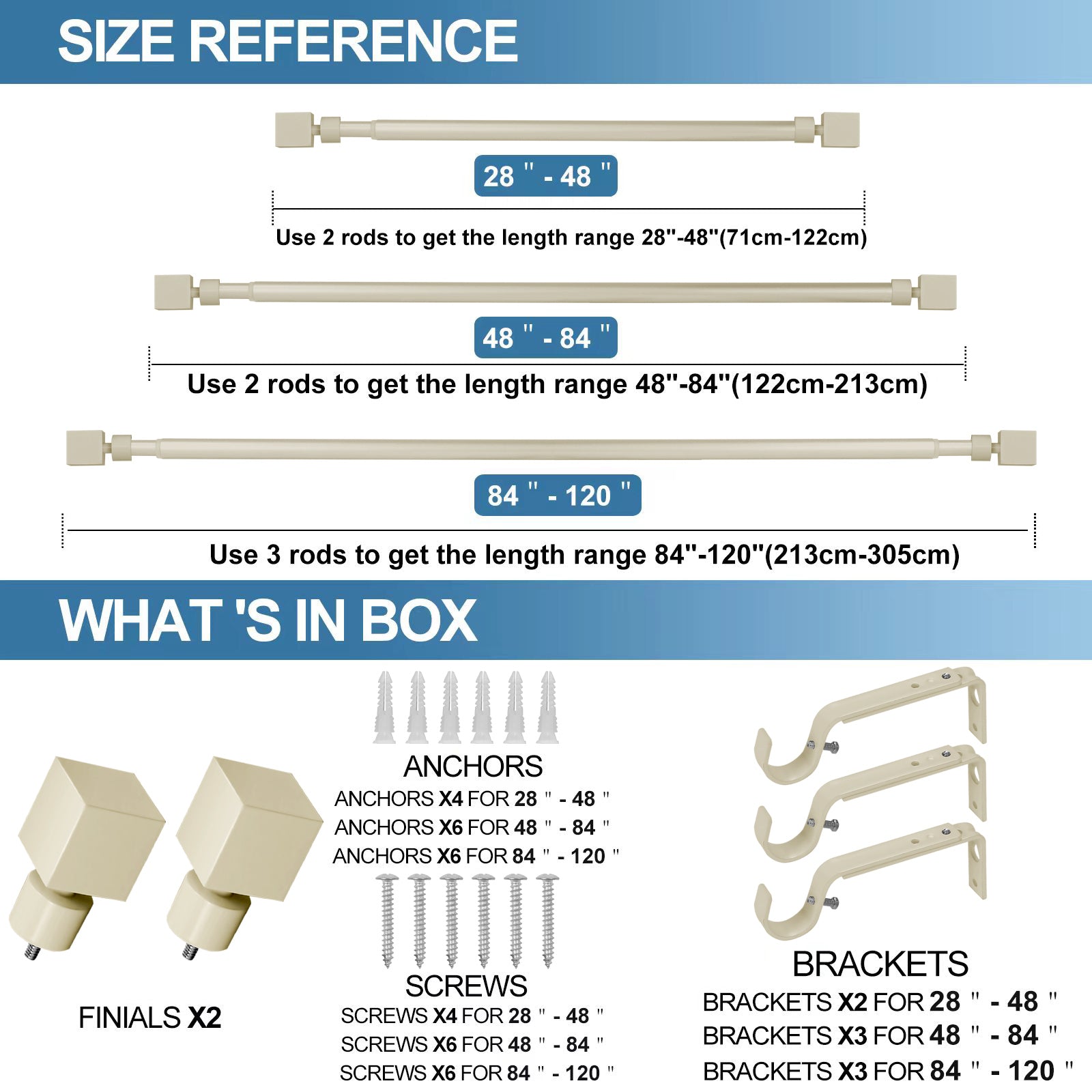 1" Wright Adjustable Curtain Rod, French White, 28"-48"
