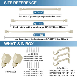 1" Wright Adjustable Curtain Rod, French White, 28"-48"