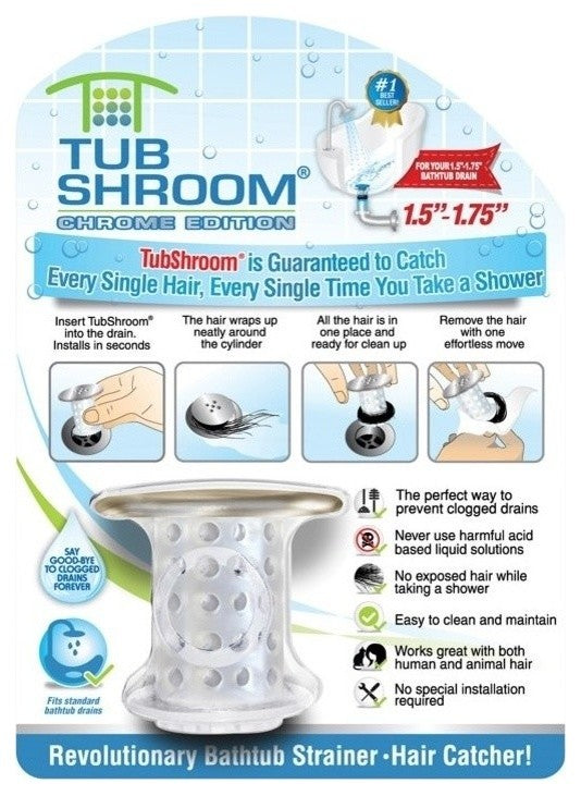 TubShroom Round Drain Hair Catcher, Metallic, Silicone
