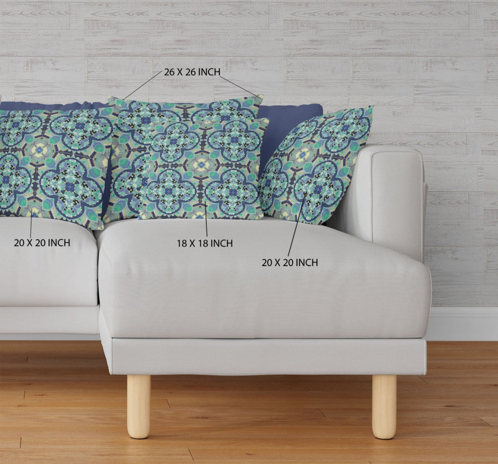 20" Aqua Indigo Cloverleaf Boho Suede Throw Pillow