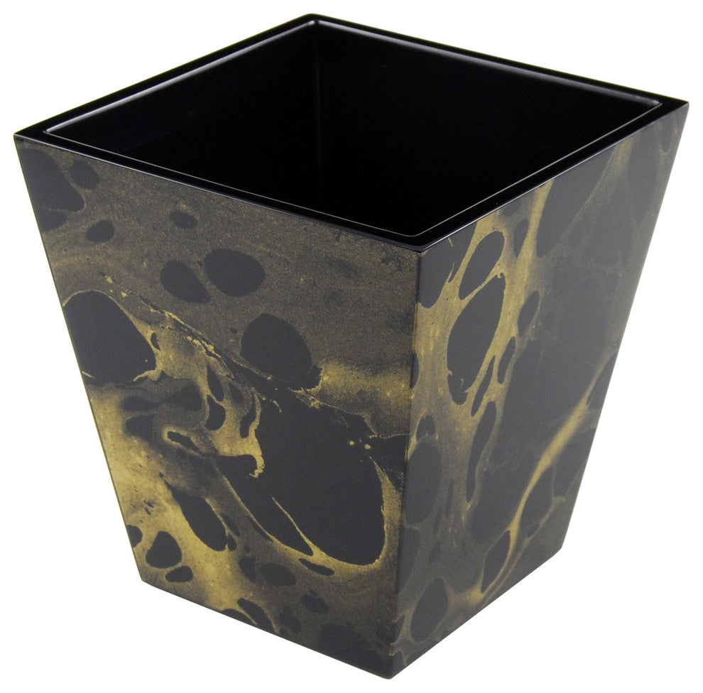 Black Gold Marble Lacquer Waste Basket