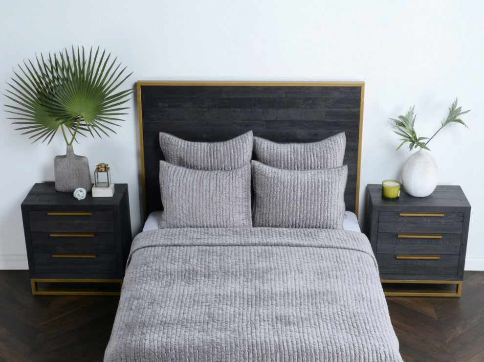 Dimitry 100% Rayon Velvet Gray Standard Sham by Kosas Home