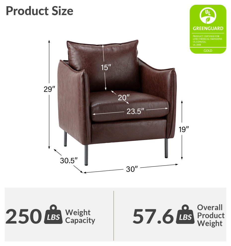 Traditional Leather Armchair With Metal Legs, Brown