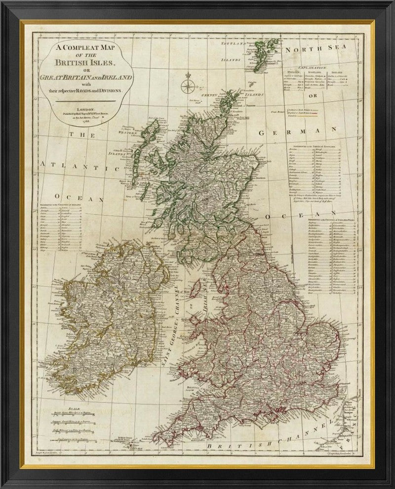 "A complete map of the British Isles, 1788"  by Thomas Kitchin, 35x40"