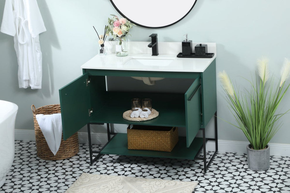 Sue 40" Single Bathroom Vanity, Green, With Backsplash