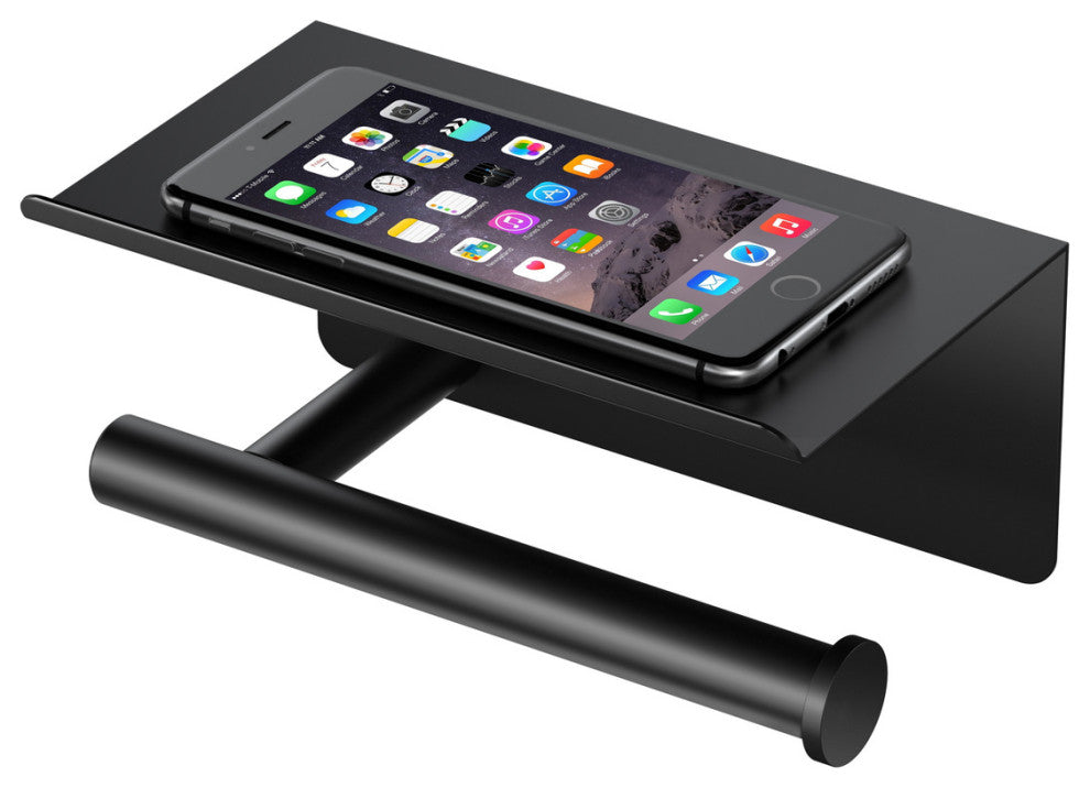 Latitude II Toilet Paper Holder With Mobile Shelf, Matte Black