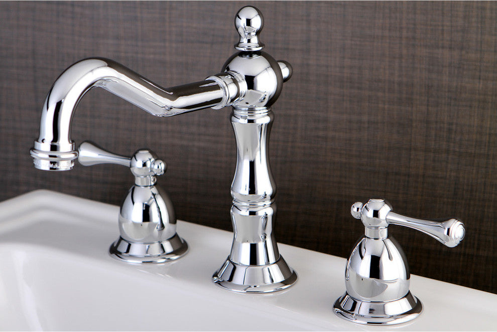 Kingston Brass Widespread Bathroom Faucet With Brass Pop-Up, Polished Chrome