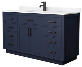 Beckett TK 60" Dark Blue Single Vanity, Cultured Top, Black Trim