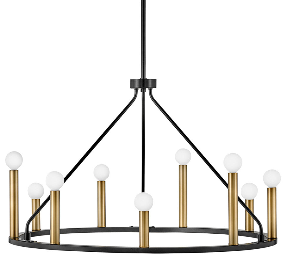 Lark Lazlo 30" Medium Single Tier Chandelier, Black + Lacquered Brass