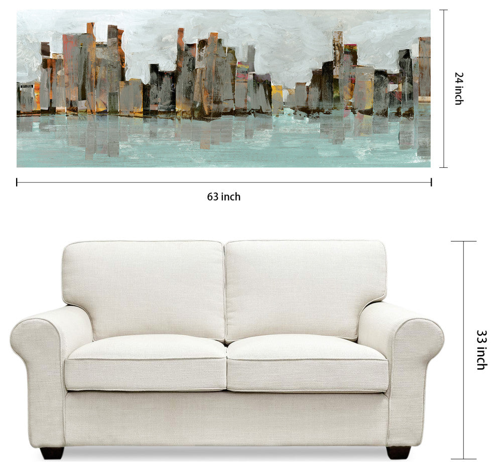 "Second City"Chicago City Skyline Wall Art Frameless Tempered Art Glass 63"x 24"