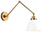 Wellfleet Double Arm Dome Task Sconce, Matte White and Burnished Brass
