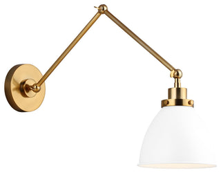 Wellfleet Double Arm Dome Task Sconce, Matte White and Burnished Brass