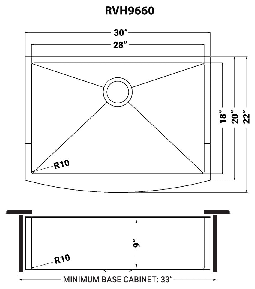30-inch Farmhouse Sink - Gunmetal Black Matte Stainless Steel - RVH9660BL