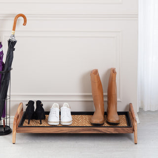 Single-Tier Natural Stand With 3-Pair Rubber Boot Tray Mersey