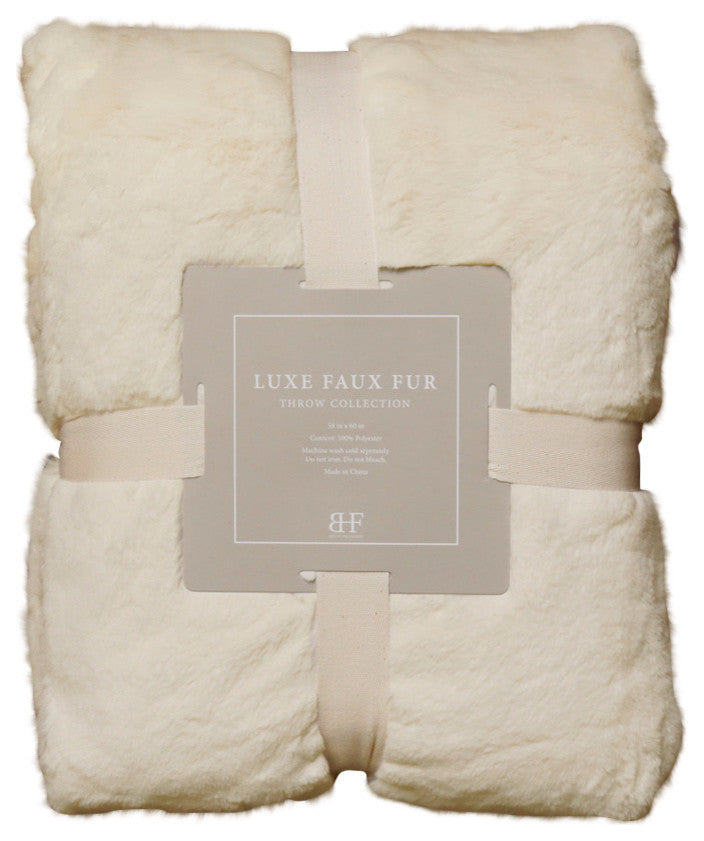 Luxe Faux Fur Throw Blanket, Cream, 58"x60"