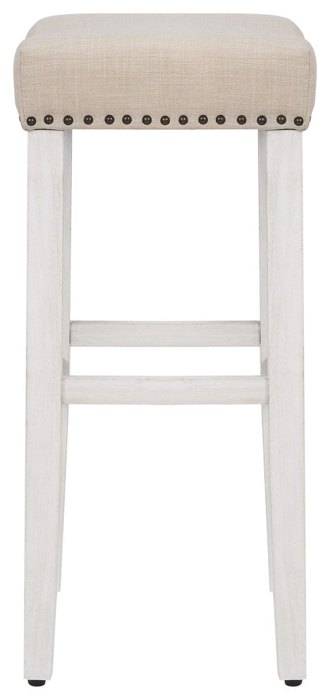 WestinTrends 2PC 29" Upholstered Saddle Seat Bar Height Stool Set, Accent Chair, Beige