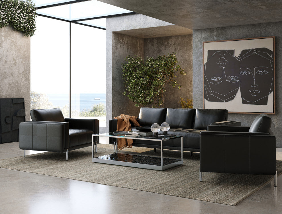 Divani Casa Schmidt Modern Black Leather Sofa