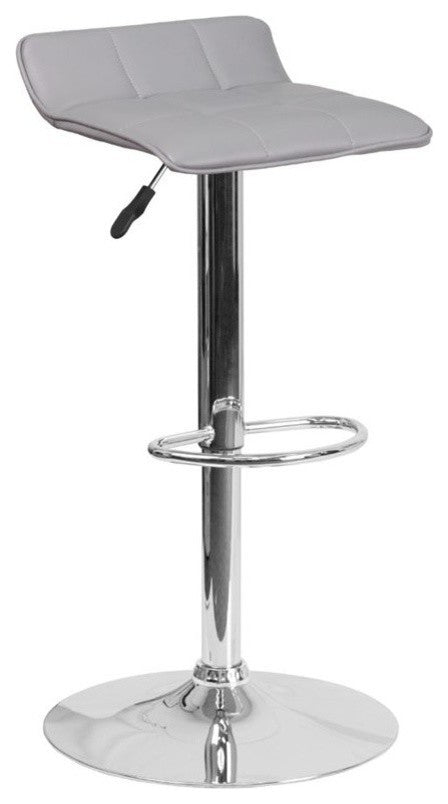 Contemporary Gray Vinyl Adjustable Barstool With Chrome Base