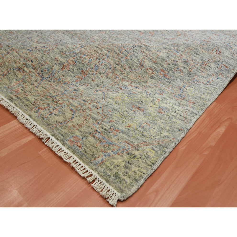 Stone Gray Modern Salt and Pepper Design Pure Wool Hand Knotted Rug, 8'0"x10'2"