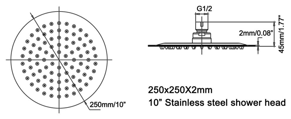 10-12 Inch High Pressure Shower Head Stainless Steel Ultra-Thin Rain Showerheads, Matte Black, 10 Inches, Round
