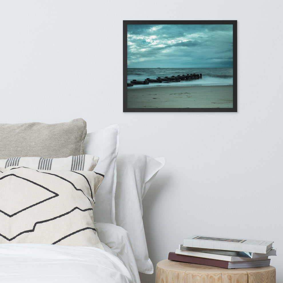 Blue Morning at Rehoboth Coastal Landscape Framed Photo Paper Wall Art Prints, Black, 16" X 20"