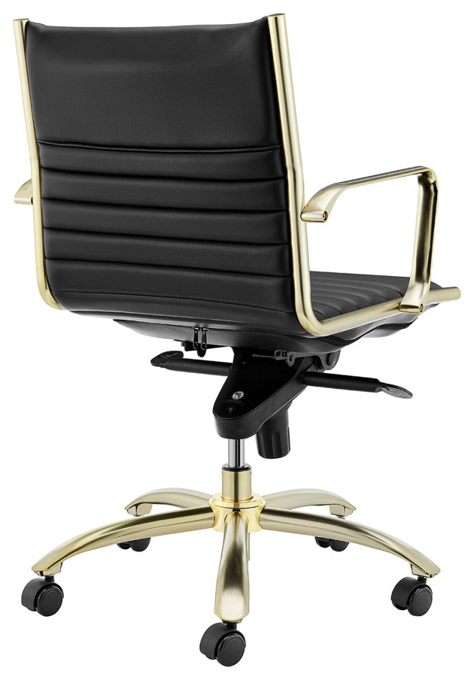 Dirk Low Back Office Chair, Black With Matte Brushed Gold Base