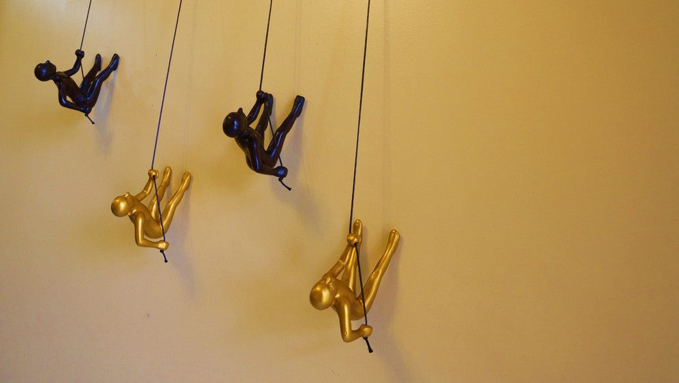 Climbing Man Wall Art, Set of 4, Choco Black and Gold, Position 1