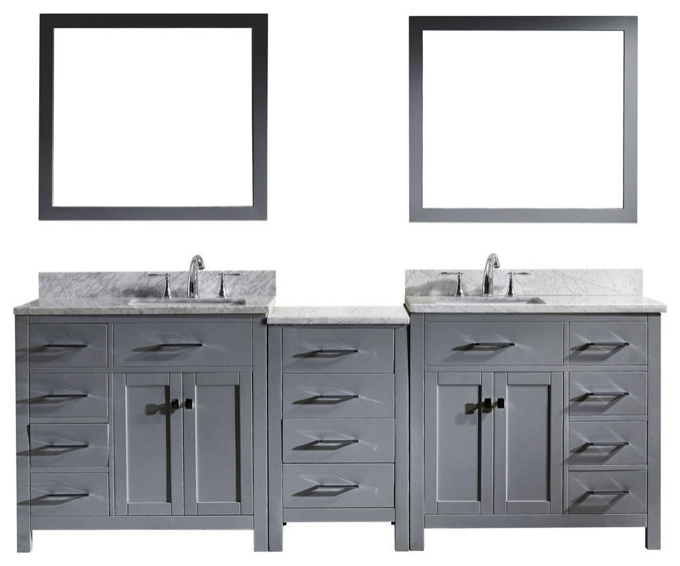 Caroline Parkway 93" Double Bathroom Vanity Set Gray, Marble Top