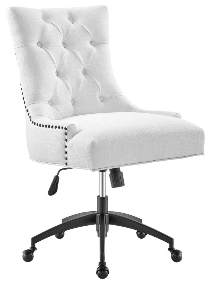 Vintage Office Chair, Hourglass Back With Button Tufting & Nailhead, White