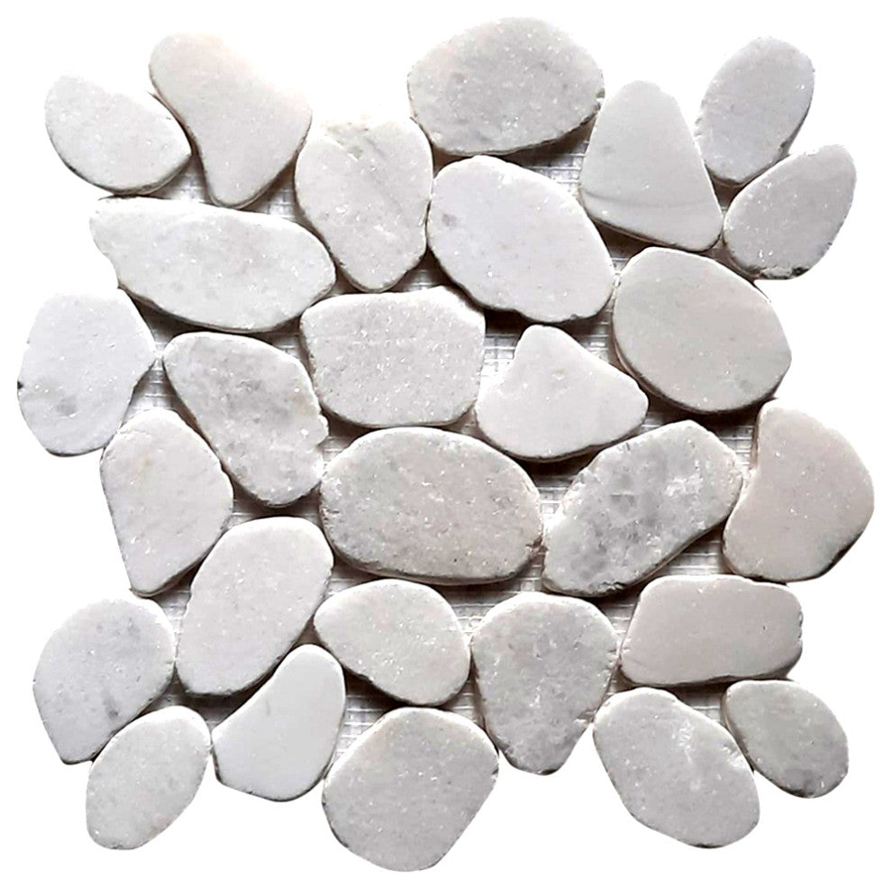 Milky white xl sliced jumbo pebble tile 12x12 for flooring use
