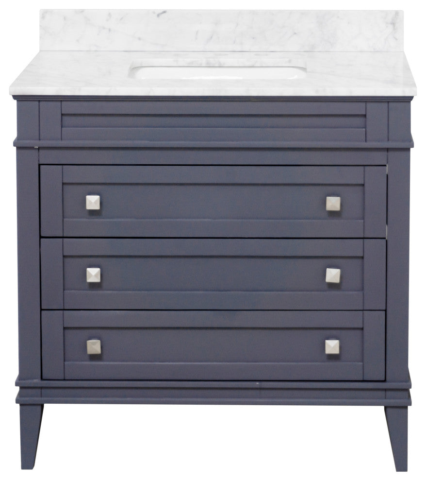 Eleanor 36" Bathroom Vanity, Marine Gray, Carrara Marble