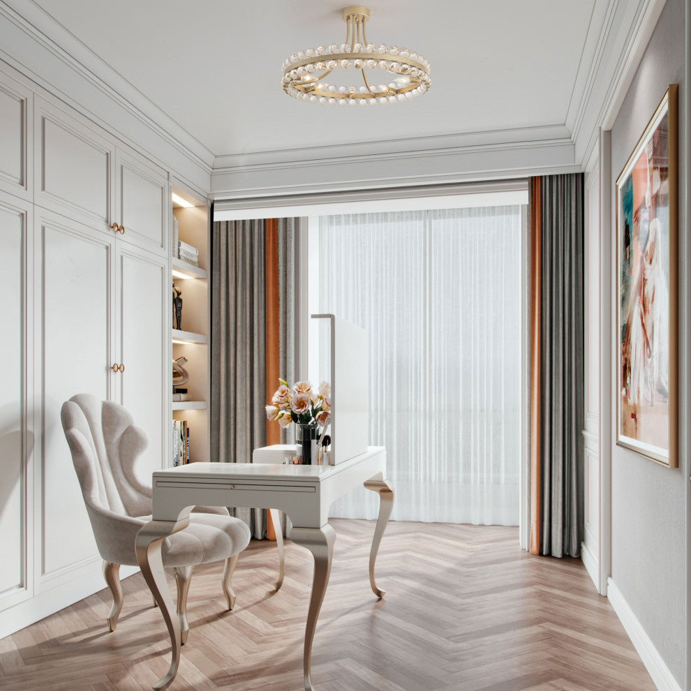 Cervine 8-Light Wagon Wheel Crystal Semi-Flush Mount, Brushed Champagne Silver