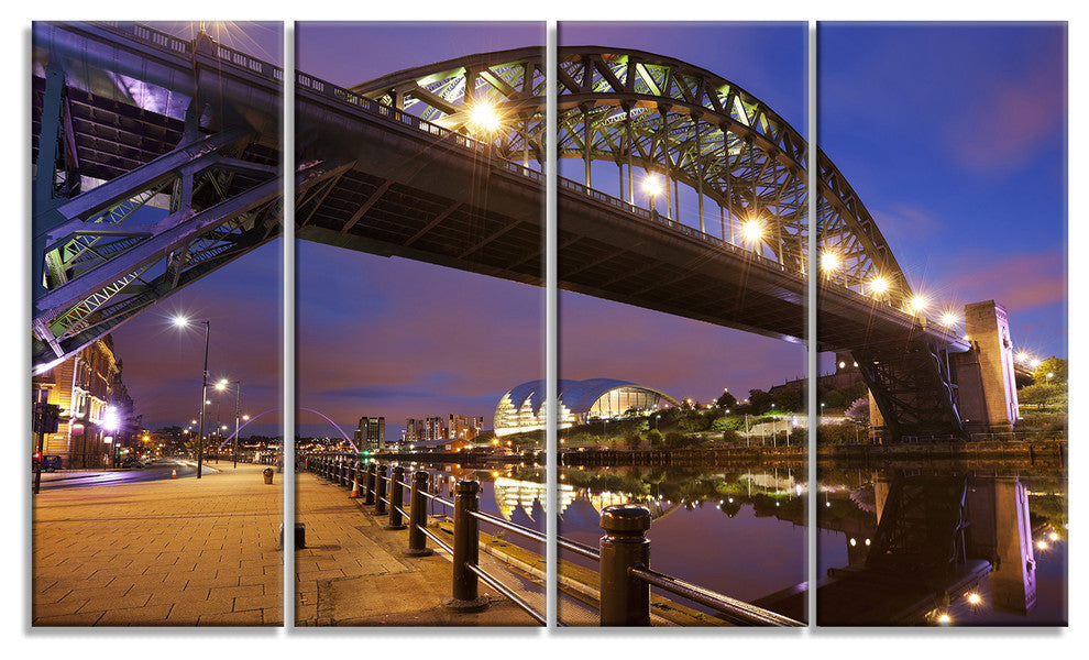 Bridges over River Tyne Newcastle, Cityscape Canvas Art Print, 48"x28", 4 Panels