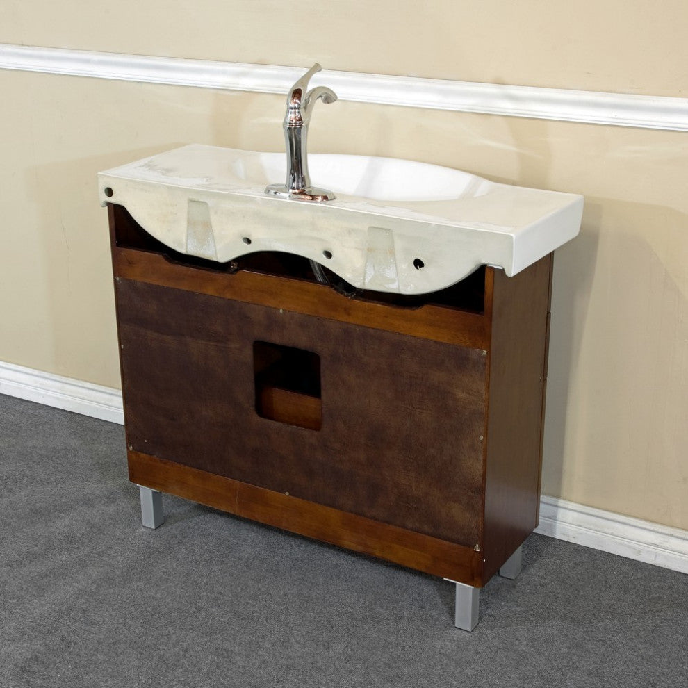 39.8" Single Sink Vanity Wood Walnut With Mirror