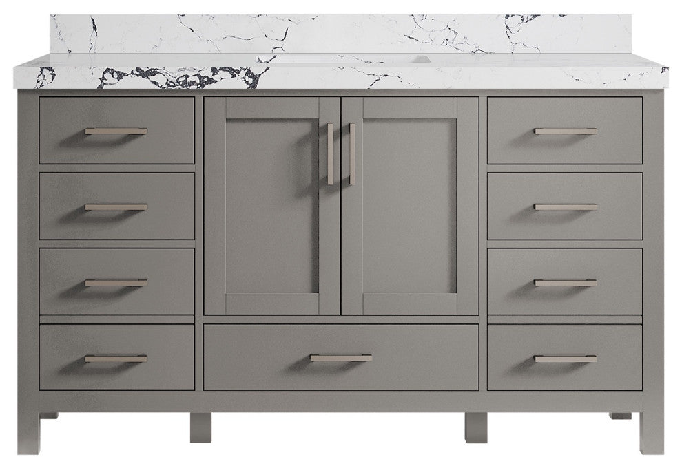 Malibu 60 Single Sink Bathroom Vanity in Elephant Skin Gray 2" Viola Night