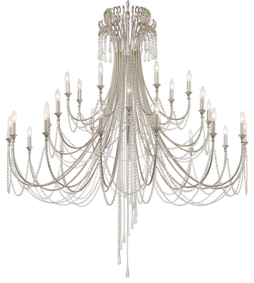 Crystorama ARC-1929-SA-CL-MWP, 28 Light Chandelier, Antique Silver