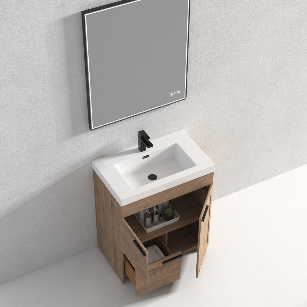 Freestanding Bathroom Vanity With Top Mount Sink, Classic Oak, 30'' Acrylic Sink