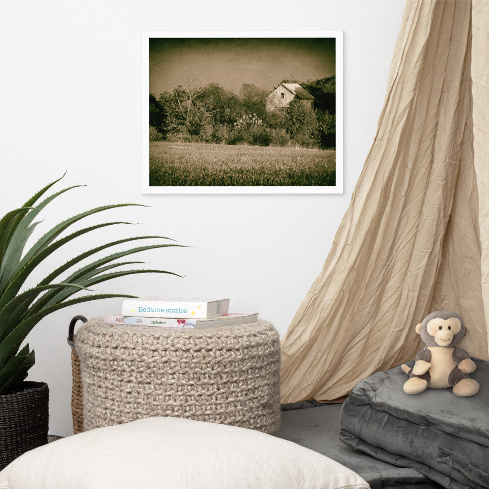 Abandoned Barn In The Trees Vintage Framed Photo Paper Wall Art Prints, White, 16" X 20"