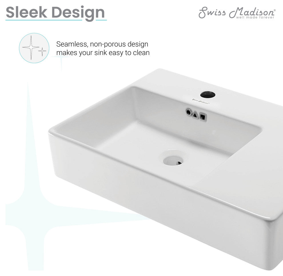 St. Tropez 24"x18" Ceramic Wall Hung Sink With Left Faucet Mount, Glossy White
