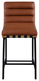 Burke Counter Stool, Cognac, Vegan Leather, White Oak Veneer Metal Dowel