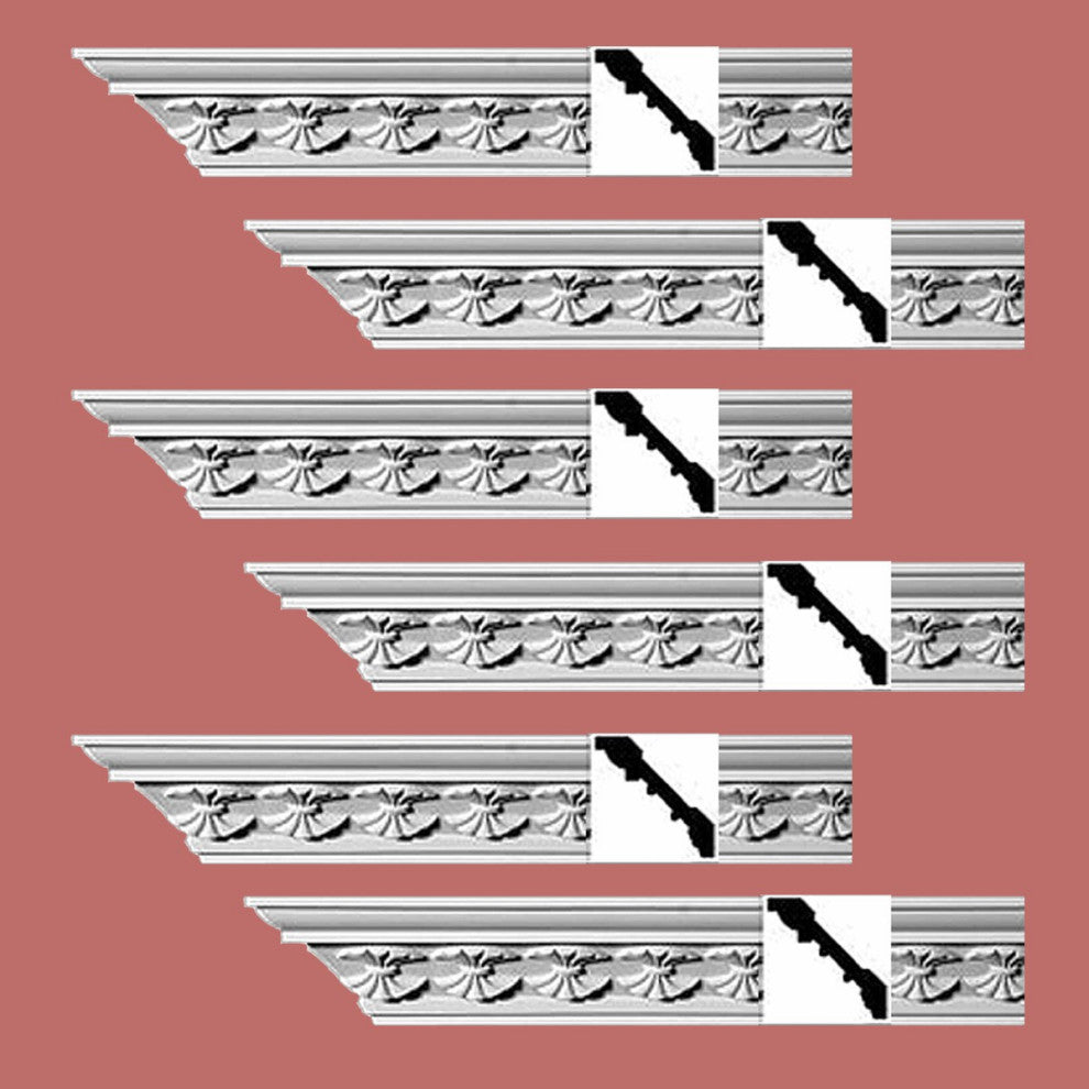 Ornate Cornice White Urethane Carlotta Design 6 Pieces Totaling 564" Length