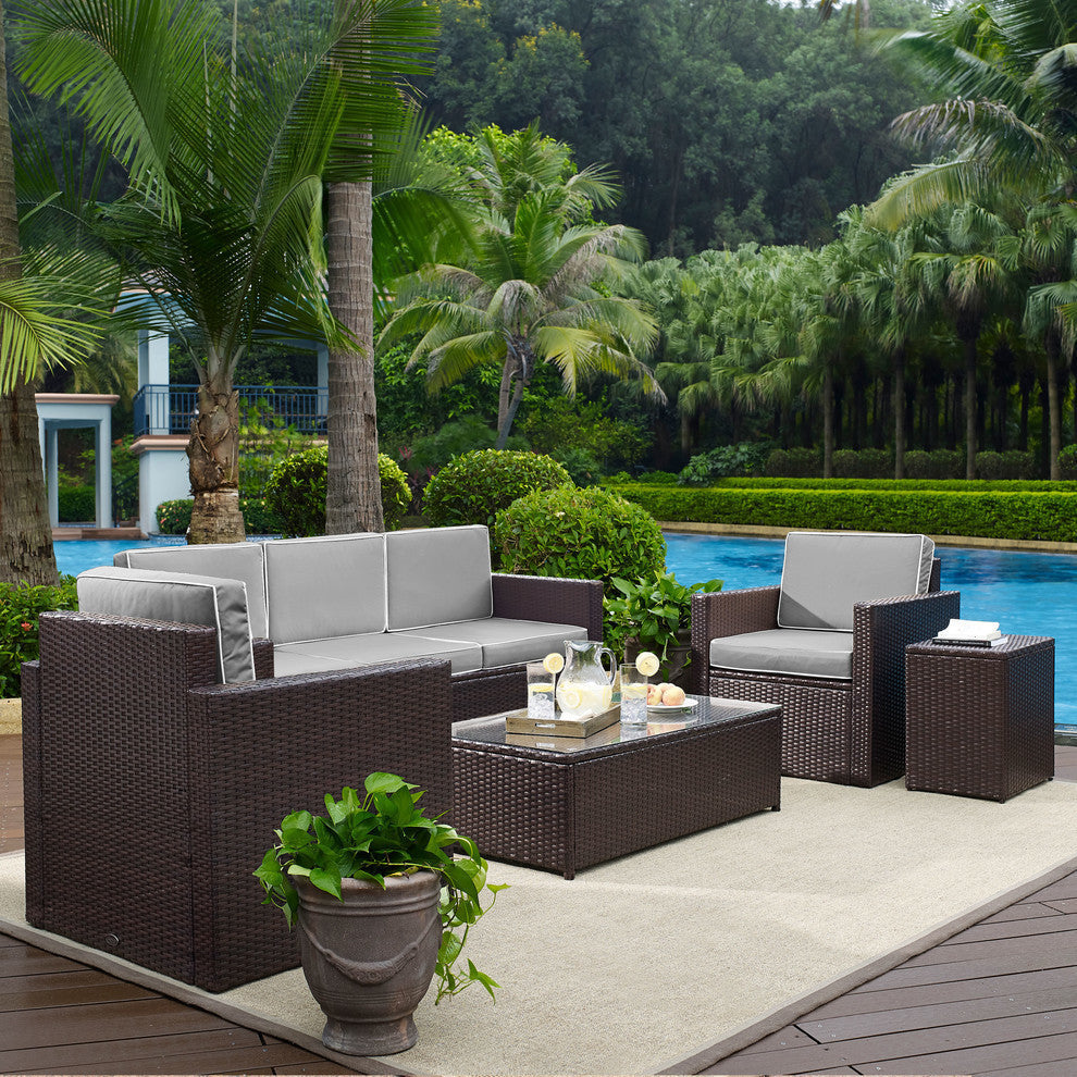 Palm Harbor 5-Piece Outdoor Wicker Sofa Conversation Set, Cushions Gray