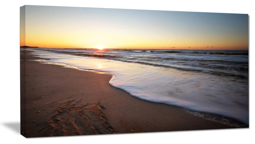 Seashore under Fiery Sunset Sky, Modern Seashore Canvas Art, 32"x16"