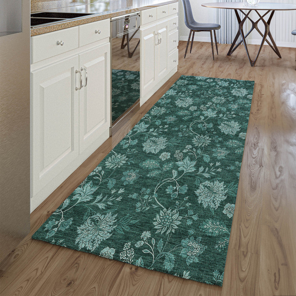 Premium Machine Washable Mayfield AMF680 Teal 2'3" x 7'6" Runner Rug