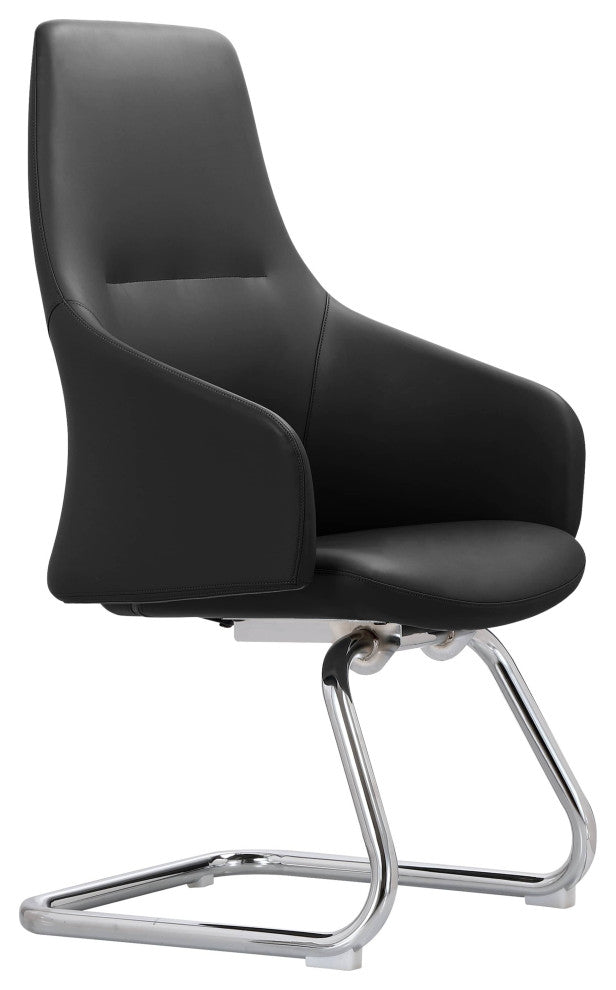 LeisureMod Celeste Leather Conference Office Chair With and Armrest, Black