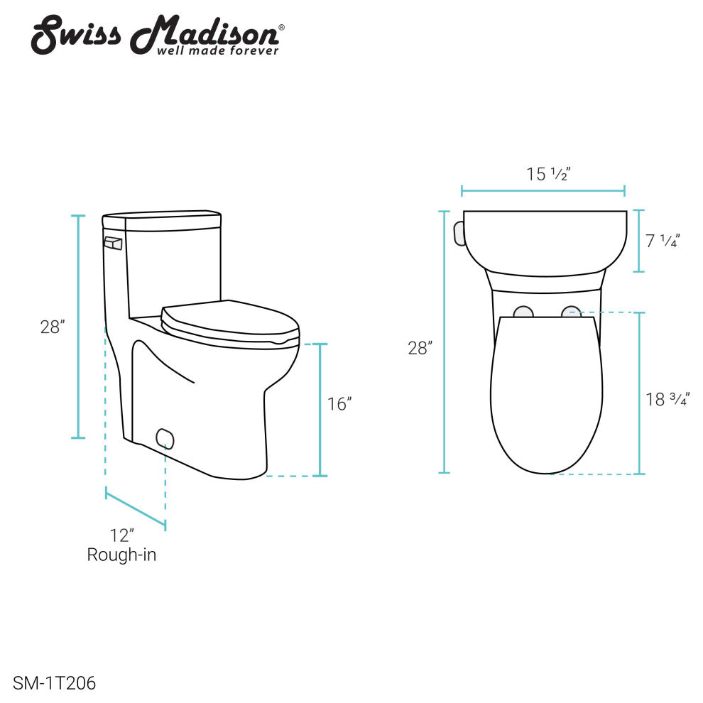 Sublime One Piece Elongated Toilet, Glossy White, Single Flush