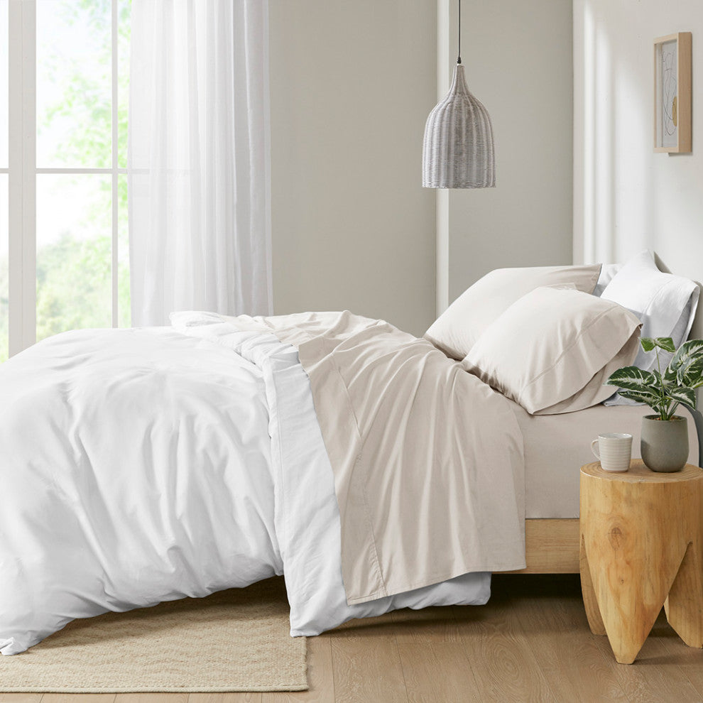 Madison Park Peached Percale Cotton Peached Percale Sheet Set, Ivory