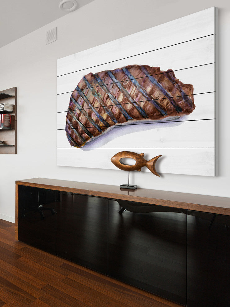 "On the Grill" Painting Print on White Wood, 36"x24"