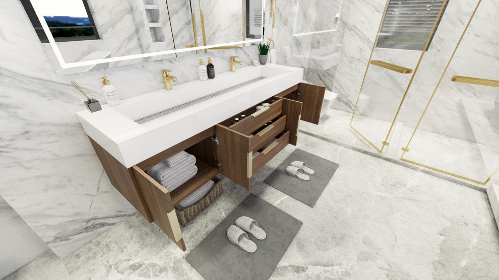 Madison 72" Wall Mounted Double Sink Vanity with Reinforced Acrylic Sink, Rosewood
